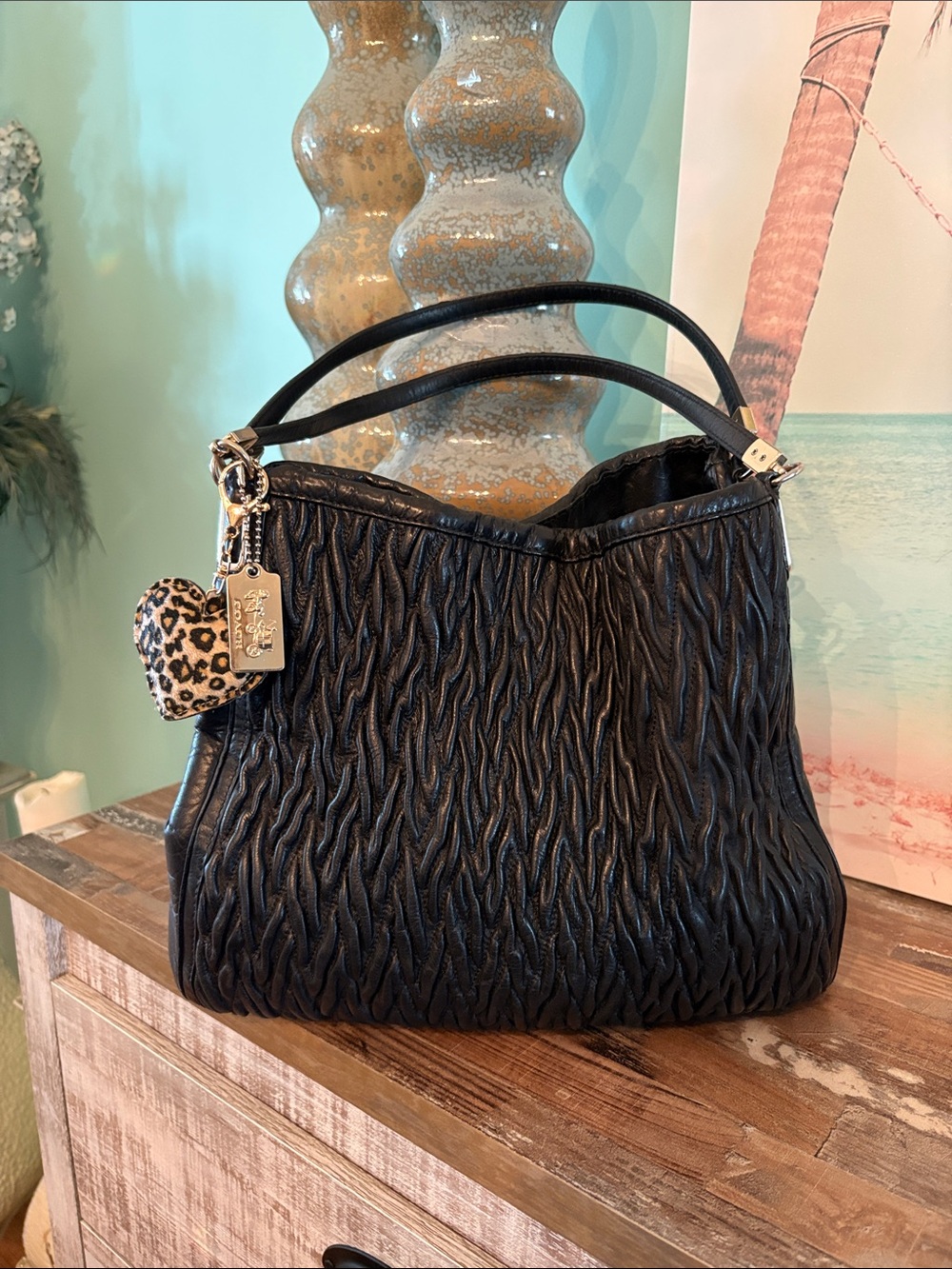Coach Madison Phoebe gathered, twisted leather Black bag gorgeous